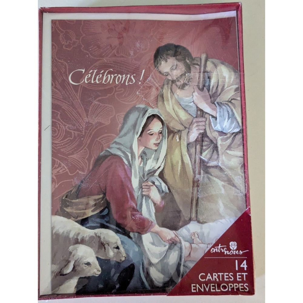 Vintage French Nativity Christmas Cards Sealed Box 14 Cards Envelopes